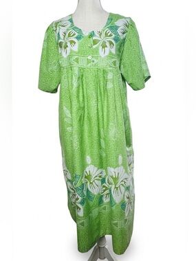 Anthony Richards Green Tropical Floral Muumuu House Dress Medium Pocket Lounger